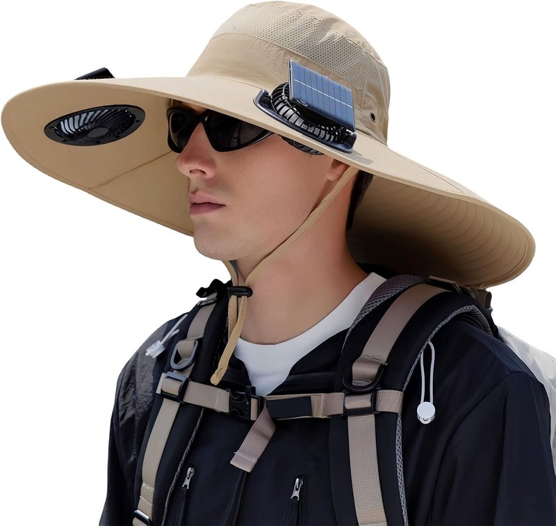 ZoeMeilil Solar Fan Fishing Hat 2 Fans – UPF 50+ UV Protection, Adjustable Bucket Hat for Fishing/Gardening/Hiking/Travel - Image 1
